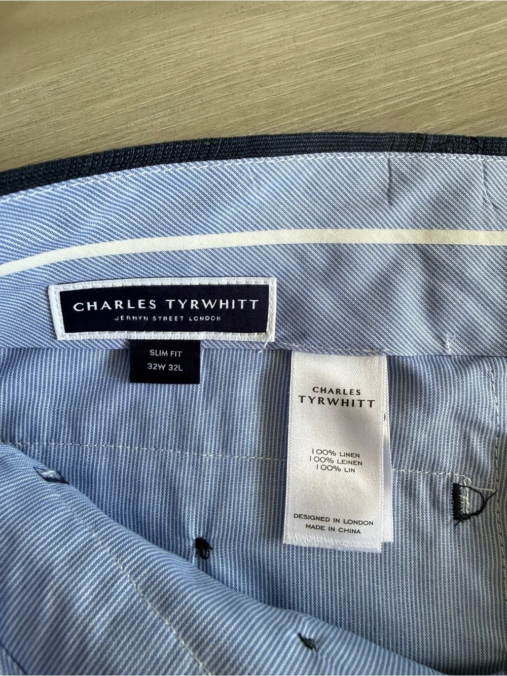 Charles Tyrwhitt Pure Linen Check Pants Blue 32w/32L NWT
